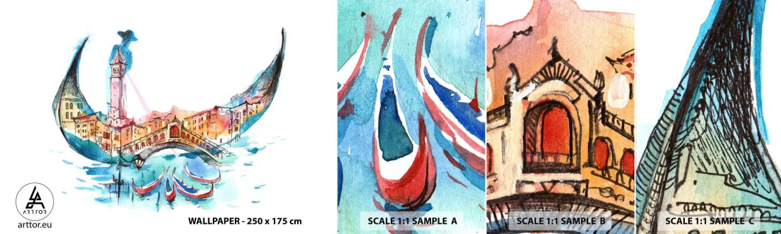 Fototapetenmuster Standard Eco - Wir segeln durch die Stadt - Abstraktion, Venedig, Brücke - 100x30 cm