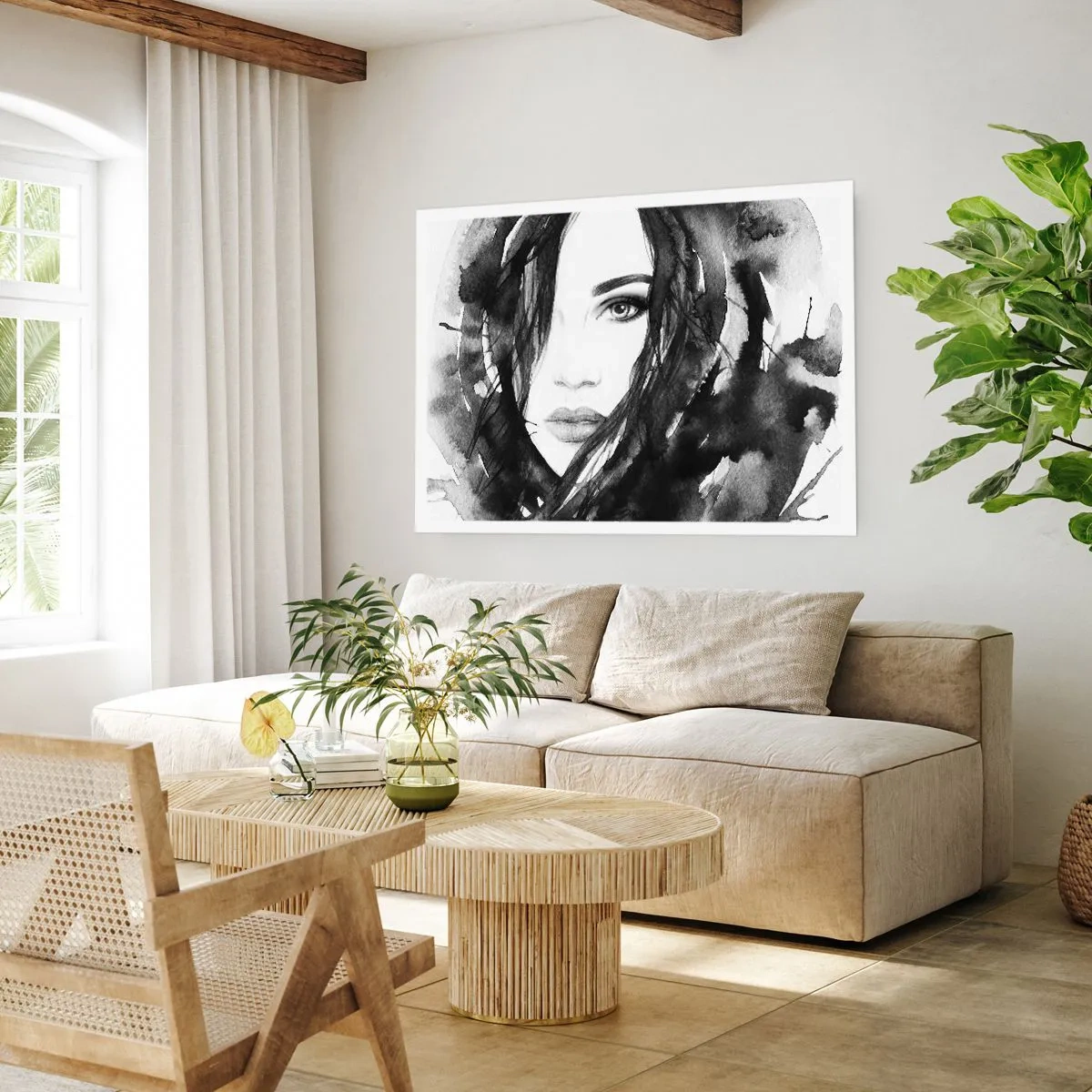 Poster - Porträt einer Dame in Schwarzweiß - 70x50 cm