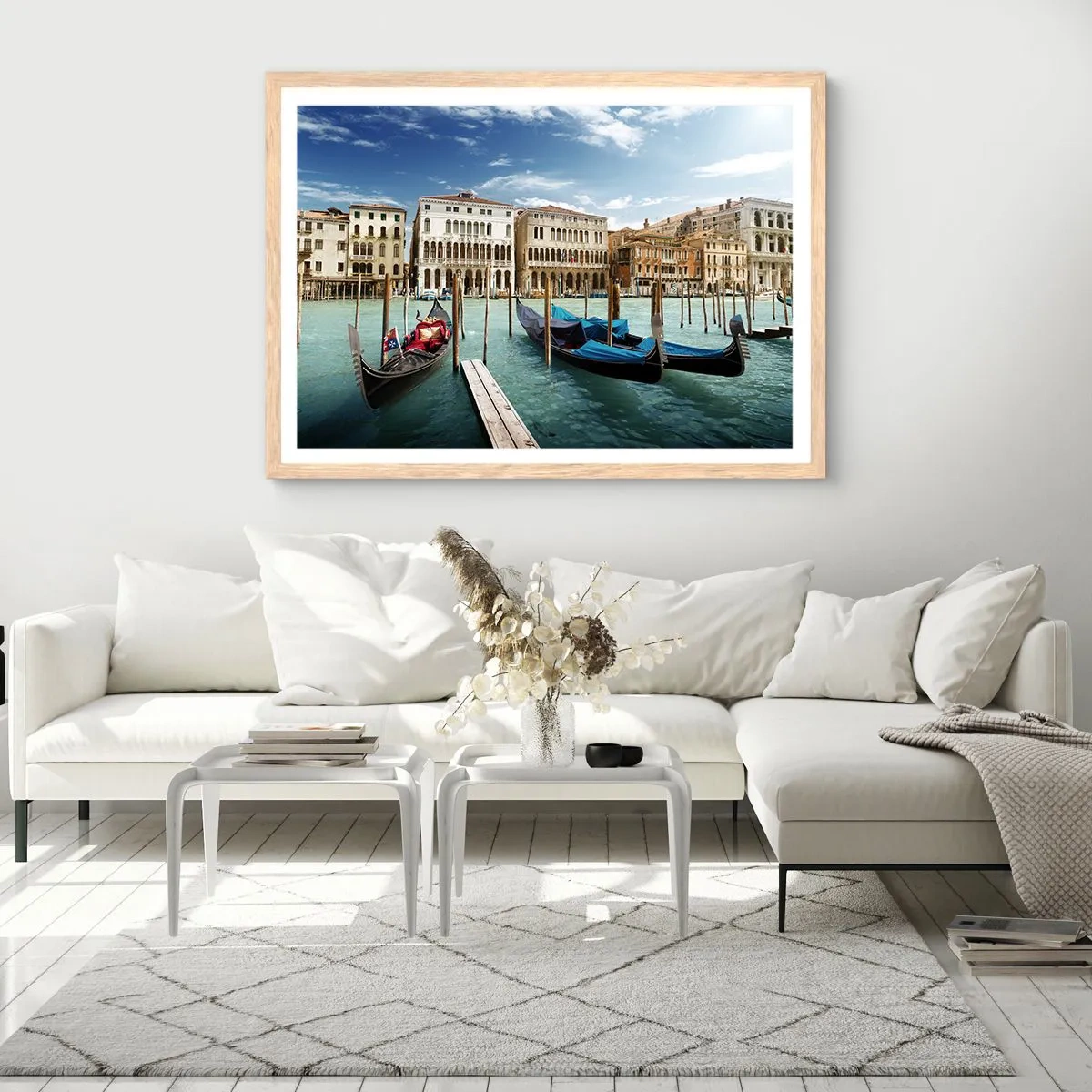 Poster in einem Rahmen aus heller Eiche - Paläste in Blau - 100x70 cm