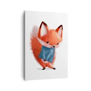 Bild auf Leinwand - Leinwandbild - Ein süßer Fuchs im blauen Anzug - 70x100cm - Steht mir das gut? - Moderne Wanddekoration für Wohnzimmer und Schlafzimmer ARTTOR