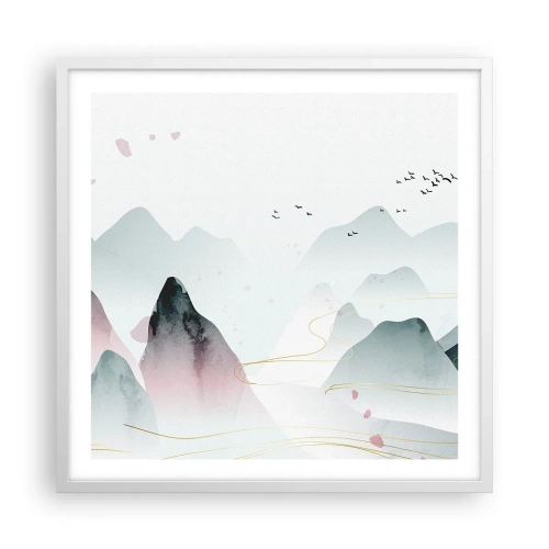 Poster in einem weißen Rahmen - Über die Gipfel - 60x60 cm