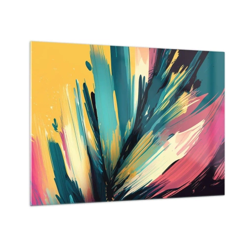 Glasbild - Bild auf glas - Dynamische Pinselstriche in leuchtenden Farben - 70x50cm - Komposition – eine Explosion der Freude - Moderne Wanddekoration für Wohnzimmer und Schlafzimmer ARTTOR
