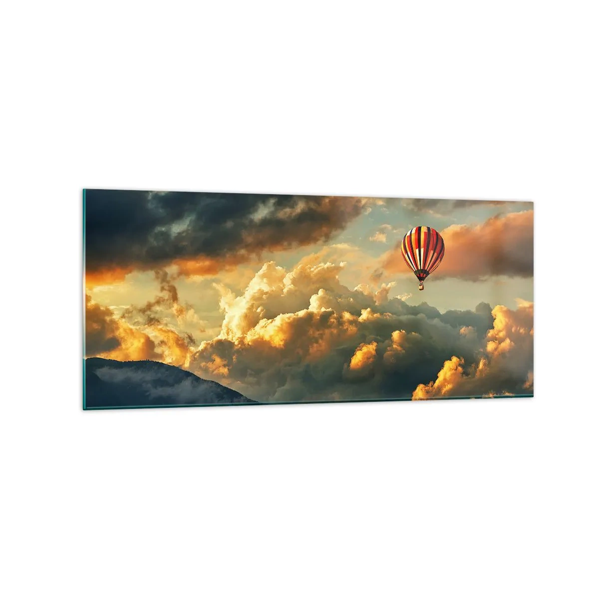Glasbild - Bild auf glas - Ein Ballon vor dem Hintergrund dramatischer Wolken - 120x50cm - Ich fliege, weil ich es will - Moderne Wanddekoration für Wohnzimmer und Schlafzimmer ARTTOR