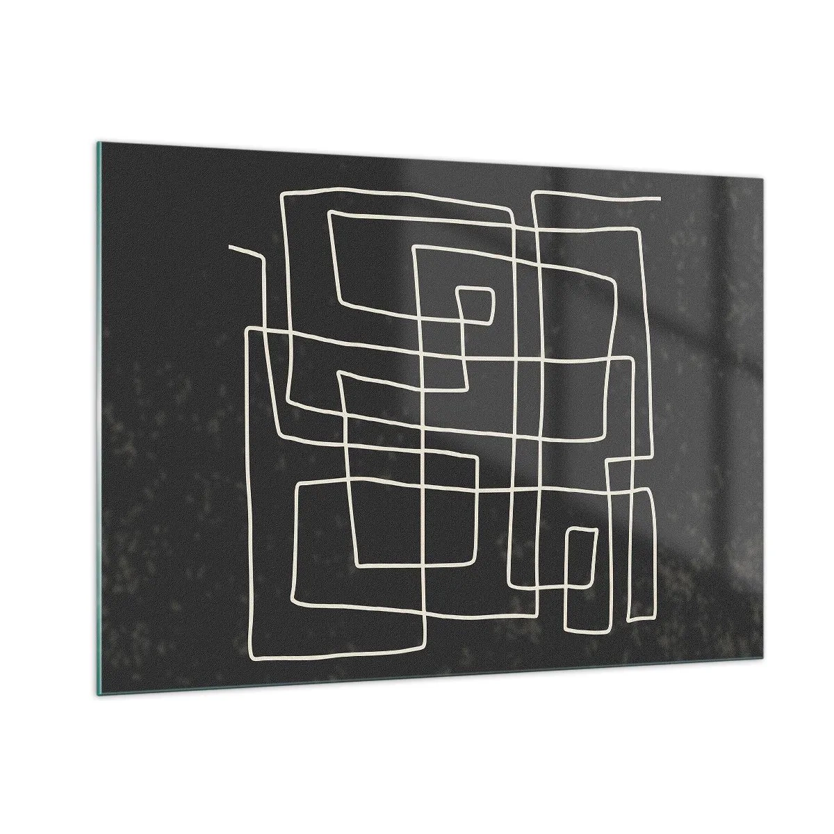 Glasbild - Bild auf glas - Geometrische Abstraktion mit weißen Linien auf schwarzem Hintergrund - 100x70cm - Nicht so einfach - Moderne Wanddekoration für Wohnzimmer und Schlafzimmer ARTTOR