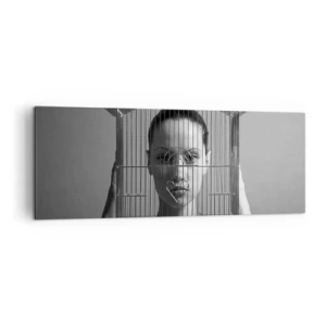 Bild auf Leinwand - Leinwandbild - Frau hinter einem Käfig im surrealen Stil - 140x50cm - Ein leicht surreales Portrait - Moderne Wanddekoration für Wohnzimmer und Schlafzimmer ARTTOR