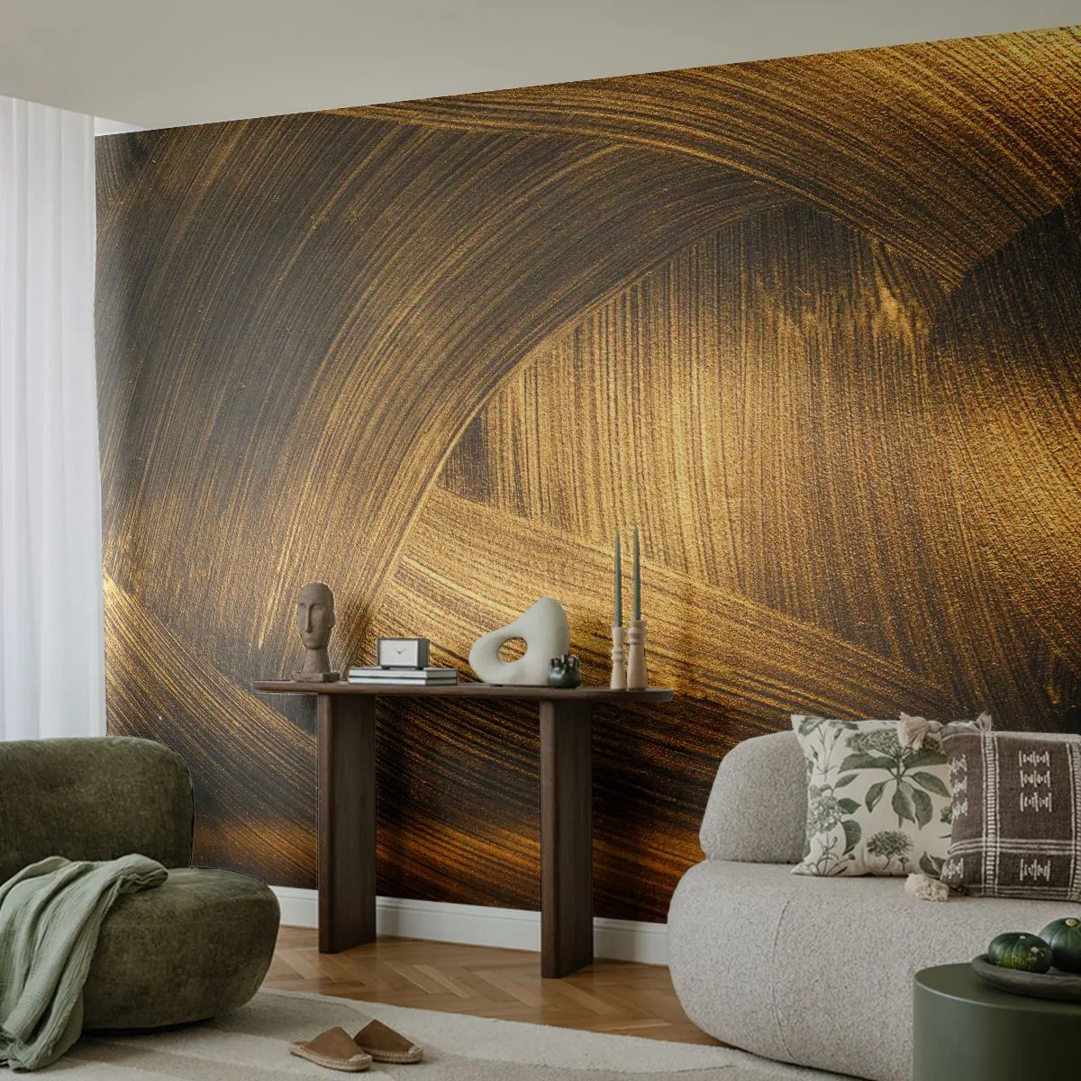 Fototapete Premium Sand - In einem goldenen Labyrinth - Abstraktion, Stück, Gold - 150x105 cm