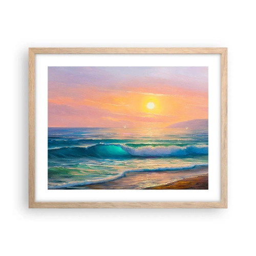 Poster in einem Rahmen aus heller Eiche - Ein türkisfarbenes Lied der Wellen - 50x40 cm