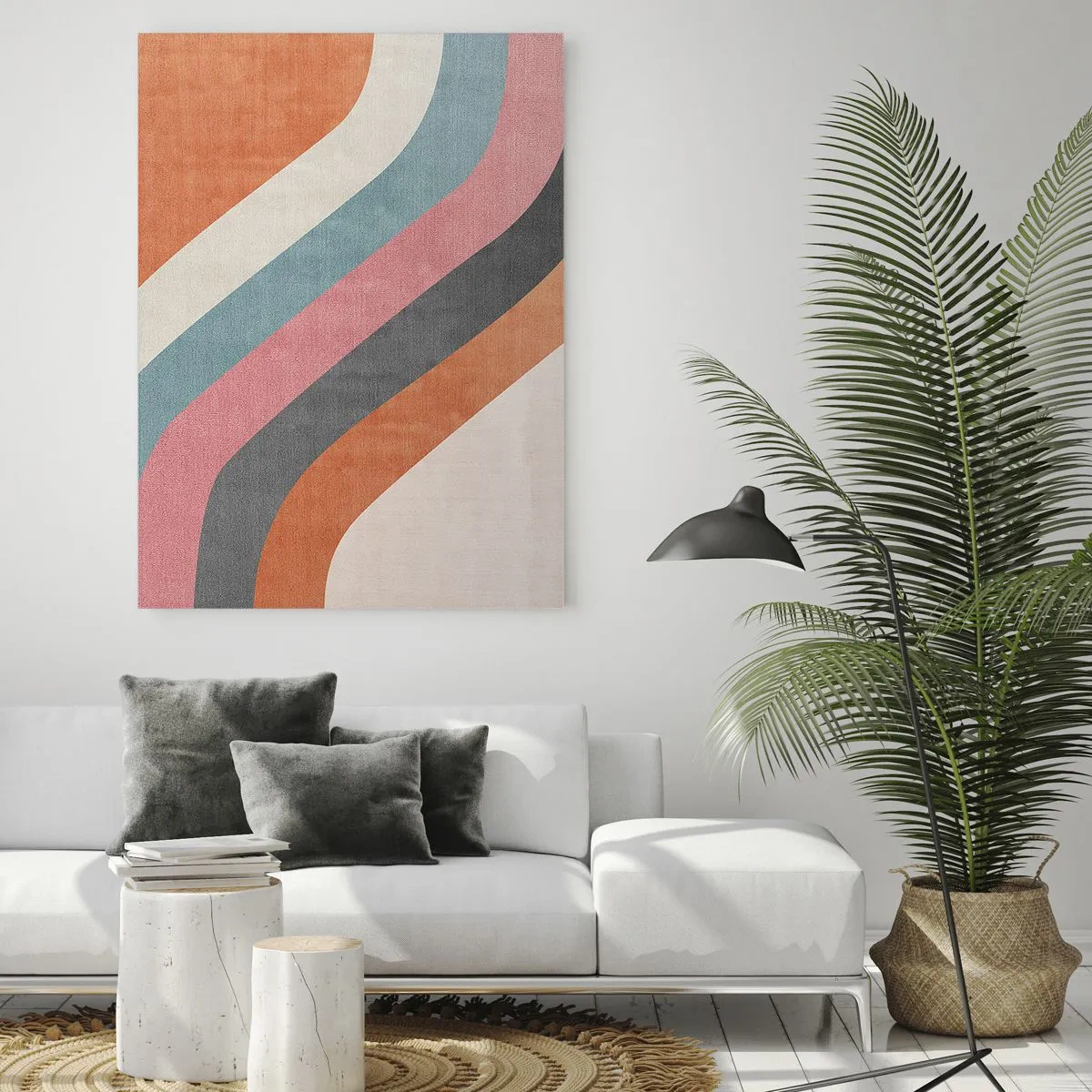 Glasbild - Bild auf glas - Bunte Retro-Streifen - 80x120cm - Diagonale Komposition – Bewegung - Moderne Wanddekoration für Wohnzimmer und Schlafzimmer ARTTOR