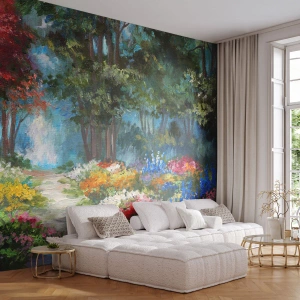 Selbstklebende Fototapete Deluxe Sticker - Waldgarten, Blumenwald - Landschaft, Park, Blumen - 250x175 cm