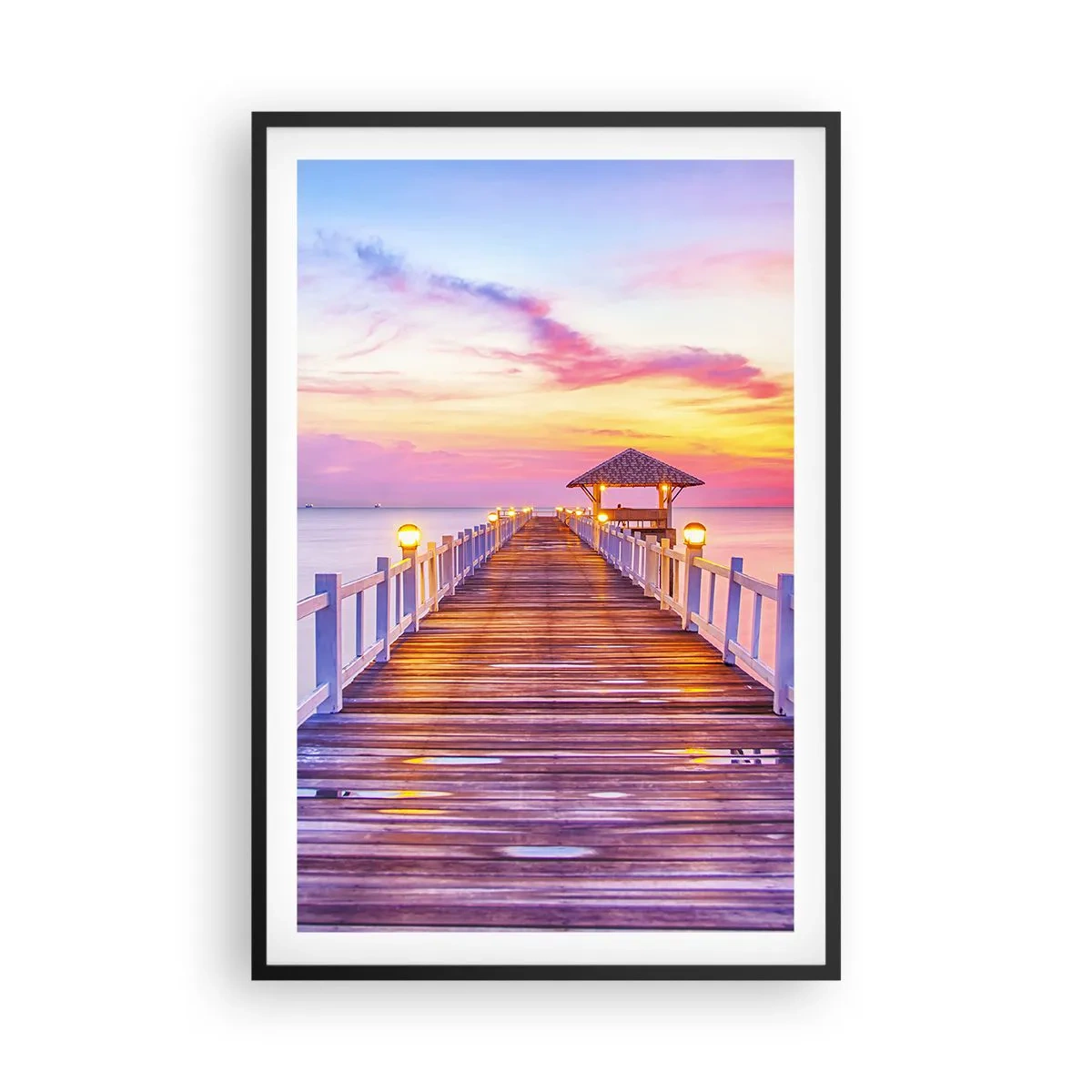 Poster in einem schwarzem Rahmen - Die lila-goldene Stille des Abends - 61x91 cm