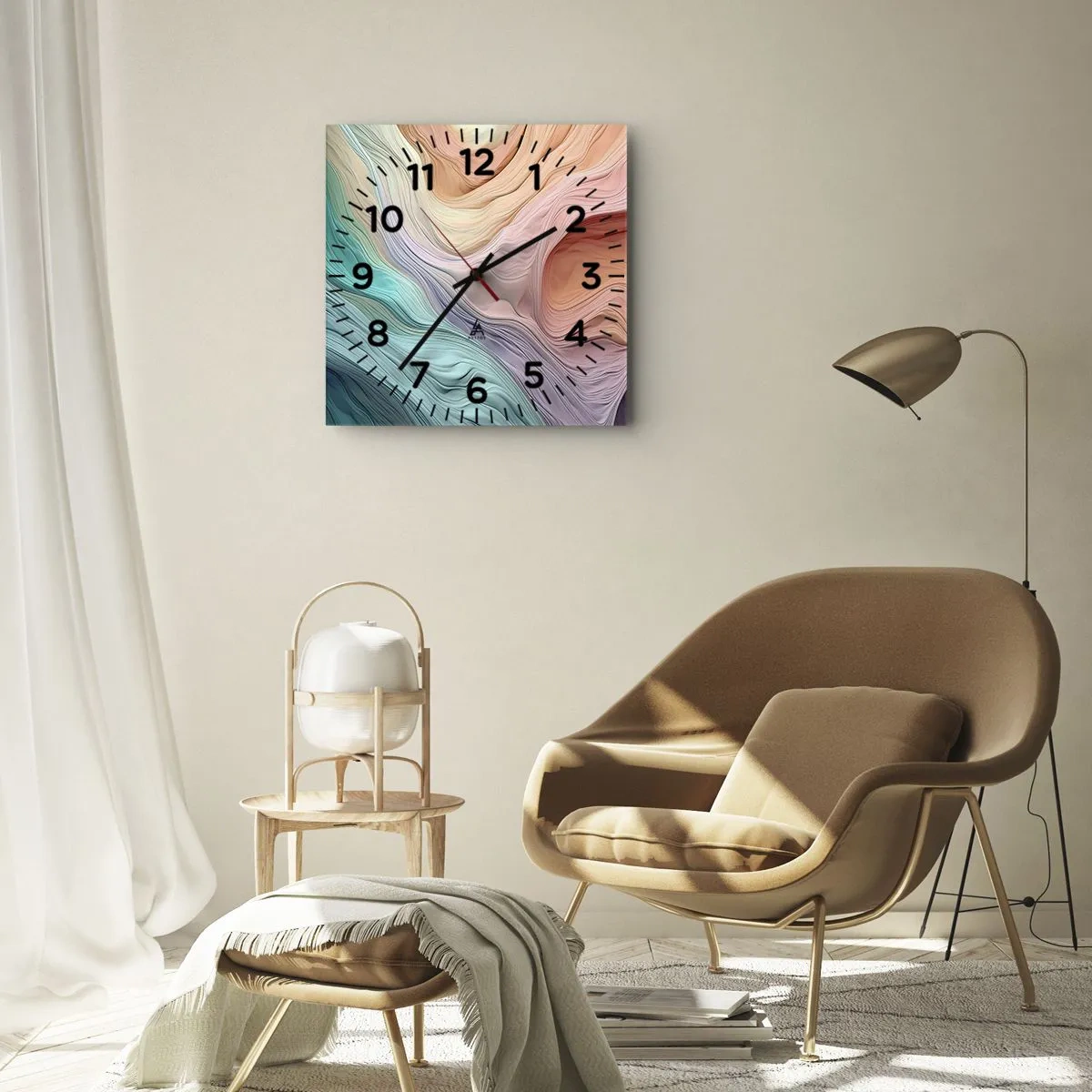 Wanduhr - Glasuhr - Regenbogenwelle - 40x40 cm