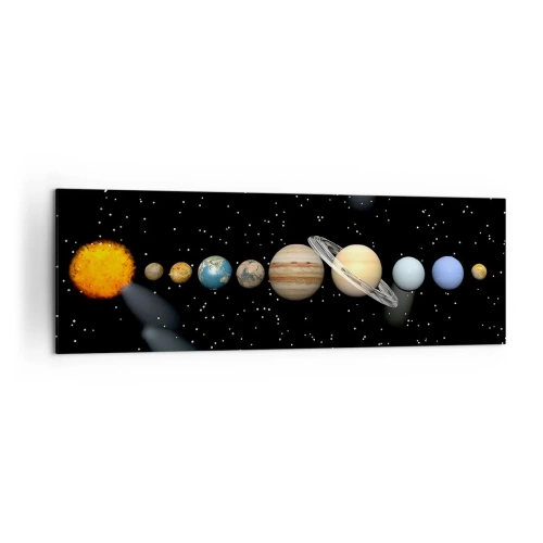 Bild auf Leinwand - Leinwandbild - Das Sonnensystem mit Planeten vor dem Hintergrund der Sterne im Weltraum - 160x50cm - Und die Planeten werden verrückt und toben ... - Moderne Wanddekoration für Wohnzimmer und Schlafzimmer ARTTOR