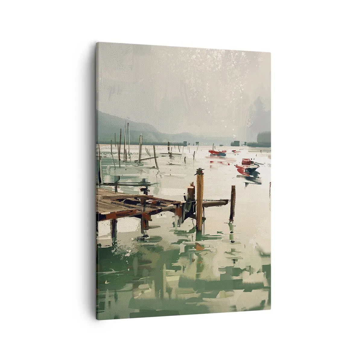 Bild auf Leinwand - Leinwandbild - Ein malerischer Hafen mit Booten auf ruhigem Wasser - 50x70cm - Durchnässt in einem geschmolzenen Mond - Moderne Wanddekoration für Wohnzimmer und Schlafzimmer ARTTOR