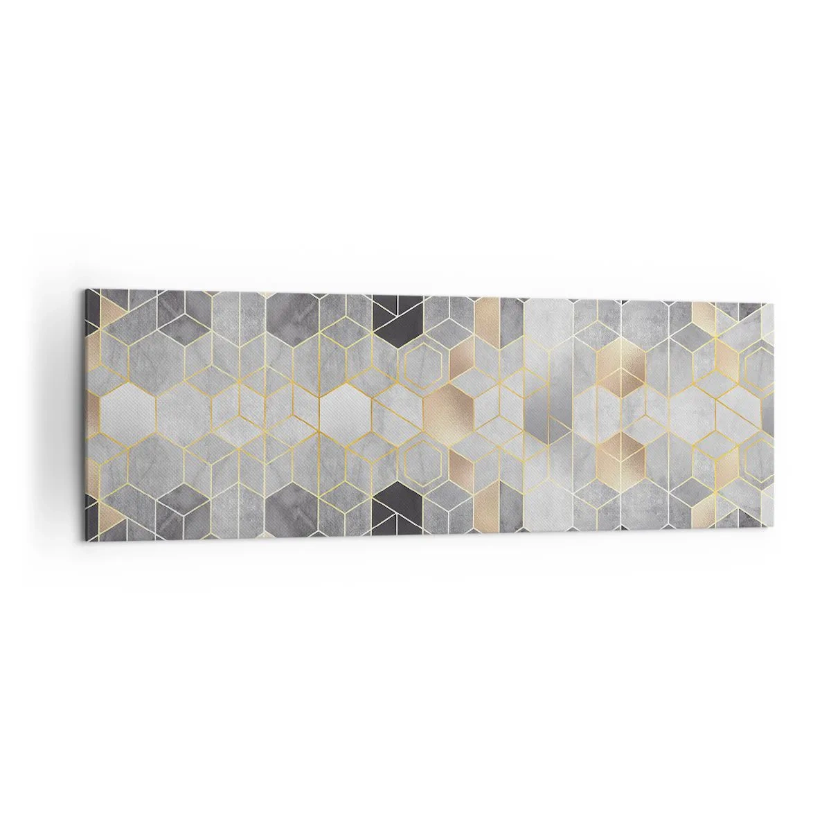 Bild auf Leinwand - Leinwandbild - Geometrisches Muster in goldenen Farbtönen - 160x50cm - Diamant-Komposition - Moderne Wanddekoration für Wohnzimmer und Schlafzimmer ARTTOR