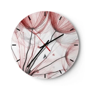 Wanduhr - Glasuhr - Zarte Löwenzahnblüten in Rot- und Weißtönen - 30x30cm - Vor der Abfahrt - Moderne Wanddekoration für Wohnzimmer, Küche und Schlafzimmer ARTTOR