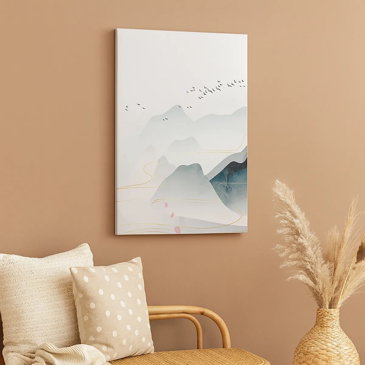 Bild auf Leinwand - Leinwandbild - Abstrakte Berge in Pastelltönen - 50x70cm - Über die Gipfel - Moderne Wanddekoration für Wohnzimmer und Schlafzimmer ARTTOR