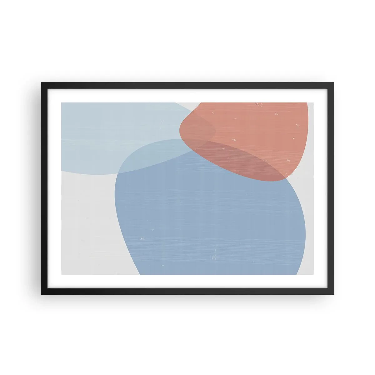 Poster in einem schwarzem Rahmen - Eine abstrakte Komposition in Pastelltönen von Blau und Rosa mit organischen Formen. - 70x50cm - Pastellbeziehungen - Moderne Wanddekoration für Wohnzimmer und Schlafzimmer ARTTOR