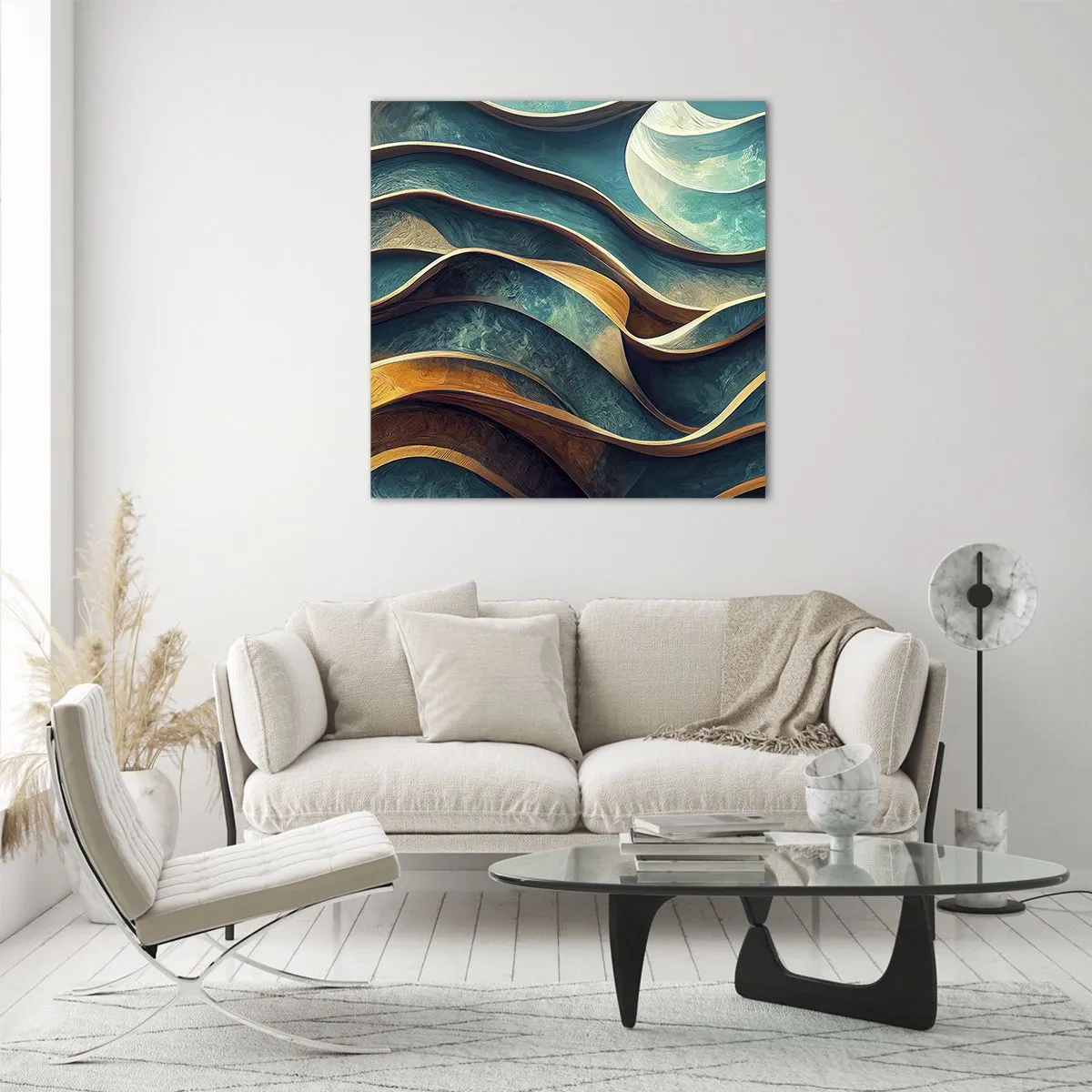 Glasbild - Bild auf glas - Blaue Mäander - 70x70 cm