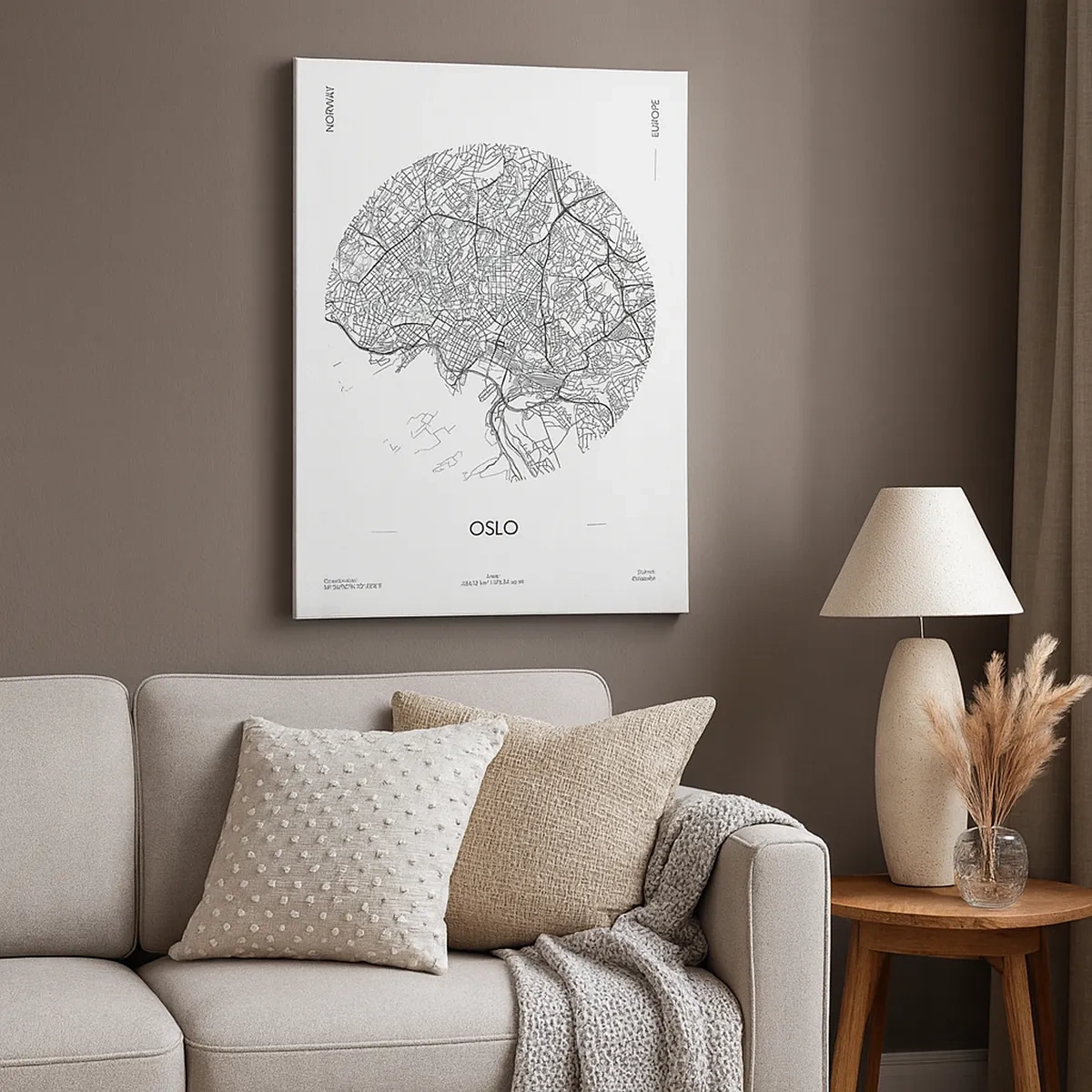 Bild auf Leinwand - Leinwandbild - Eine Karte von Oslo im minimalistischen Schwarz-Weiß-Stil. - 50x70cm - Anatomie von Oslo - Moderne Wanddekoration für Wohnzimmer und Schlafzimmer ARTTOR