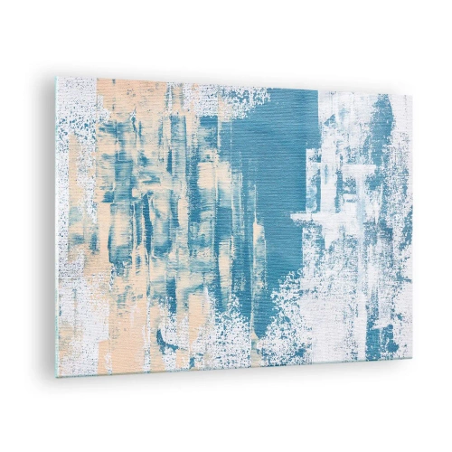 Glasbild - Bild auf glas - Abstraktion in Blau und Beige mit Pinselstruktur - 70x50cm - Durch einen Eiszapfen - Moderne Wanddekoration für Wohnzimmer und Schlafzimmer ARTTOR