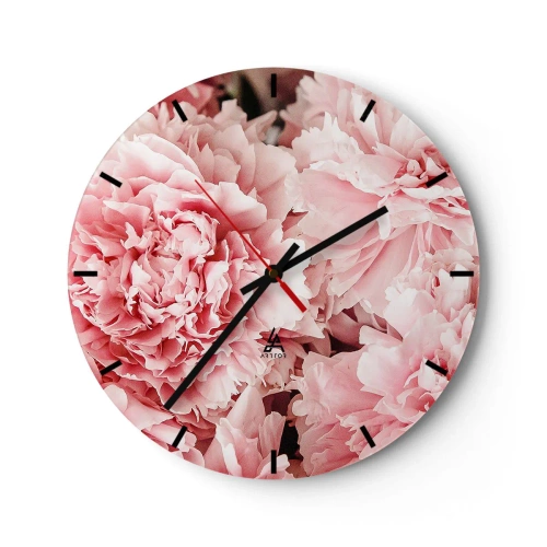 Wanduhr - Glasuhr - Eine Nahaufnahme von üppigen rosa Pfingstrosen in voller Blüte - 30x30cm - Rosa Traum - Moderne Wanddekoration für Wohnzimmer, Küche und Schlafzimmer ARTTOR