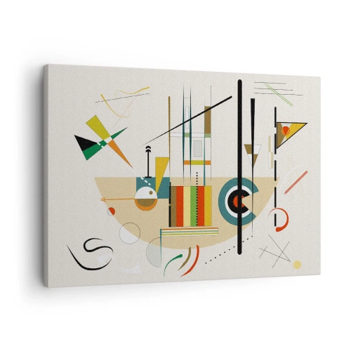 Bild auf Leinwand - Leinwandbild - Bunte Abstraktion mit geometrischen Formen - 70x50cm - Und die Welt lacht - Moderne Wanddekoration für Wohnzimmer und Schlafzimmer ARTTOR