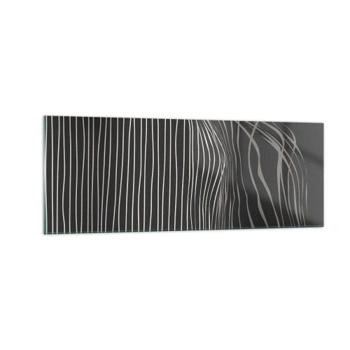 Glasbild - Bild auf glas - Weiße Linien auf dunkelgrauem Hintergrund in abstrakter Anordnung - 140x50cm - Rhythmus und Akzent - Moderne Wanddekoration für Wohnzimmer und Schlafzimmer ARTTOR