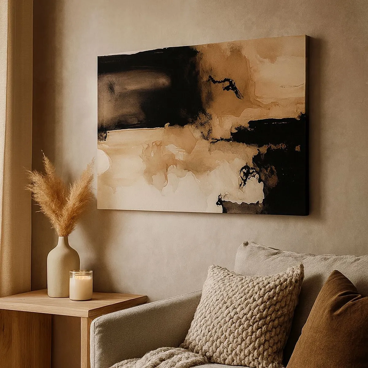 Bild auf Leinwand - Leinwandbild - Abstrakte Komposition in Braun- und Schwarztönen - 70x50cm - Faszinierende Abstraktion - Moderne Wanddekoration für Wohnzimmer und Schlafzimmer ARTTOR