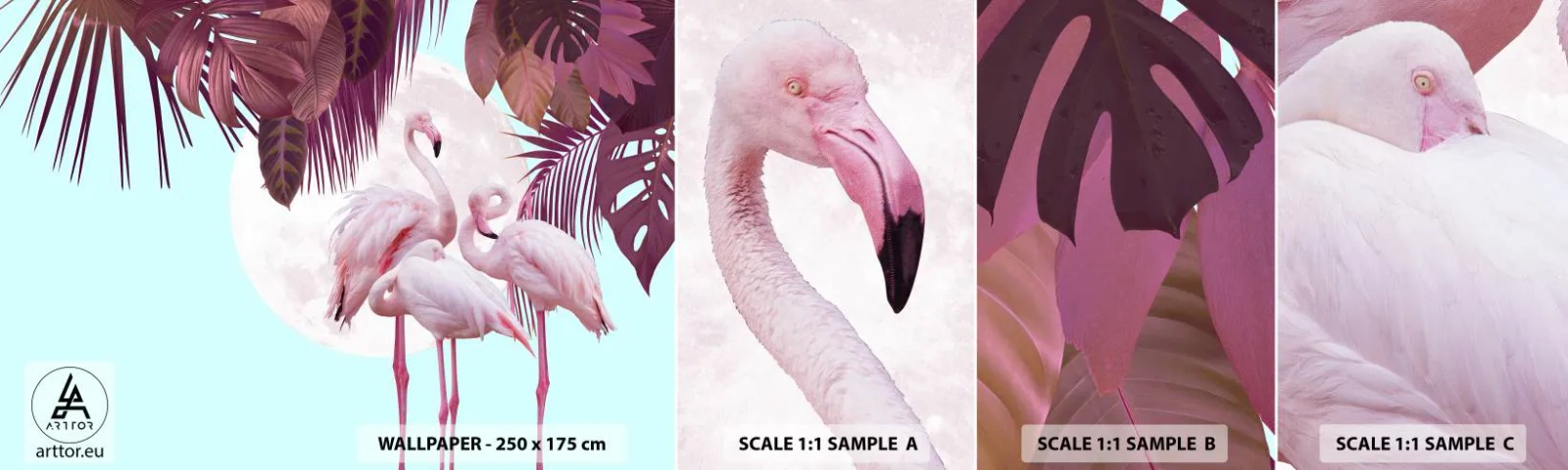 Fototapetenmuster Standard Eco - Drei Vogelgnaden - Flamingos, Vögel, Natur - 100x30 cm