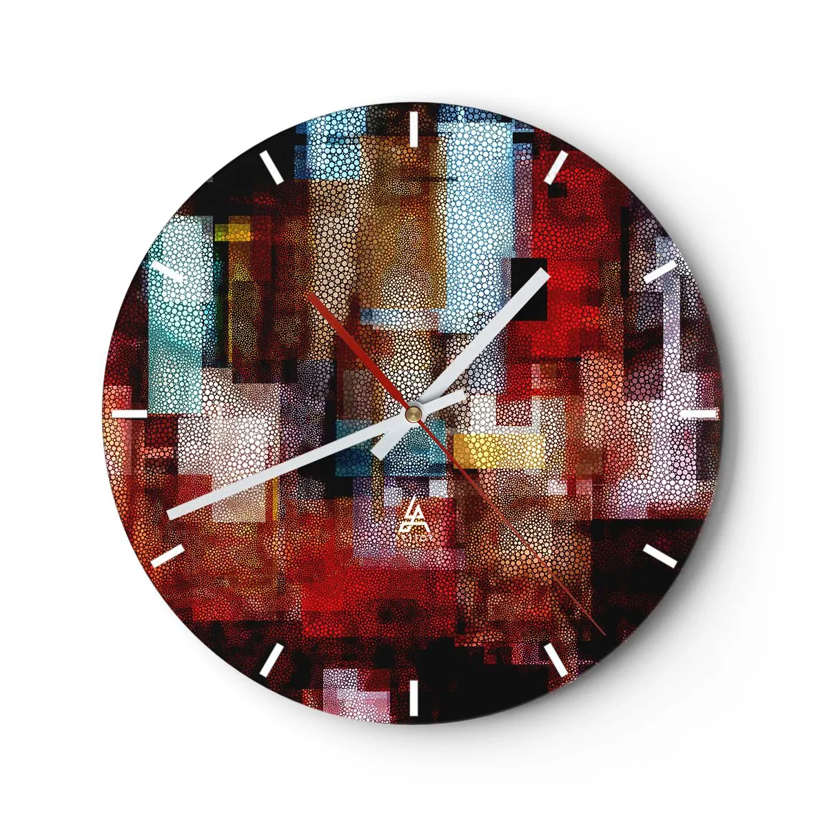 Wanduhr - Glasuhr - Abstrakte Kompositionen in Rot- und Goldtönen mit geometrischem Muster - 30x30cm - Verwirrung mit Verwirrung - Moderne Wanddekoration für Wohnzimmer, Küche und Schlafzimmer ARTTOR