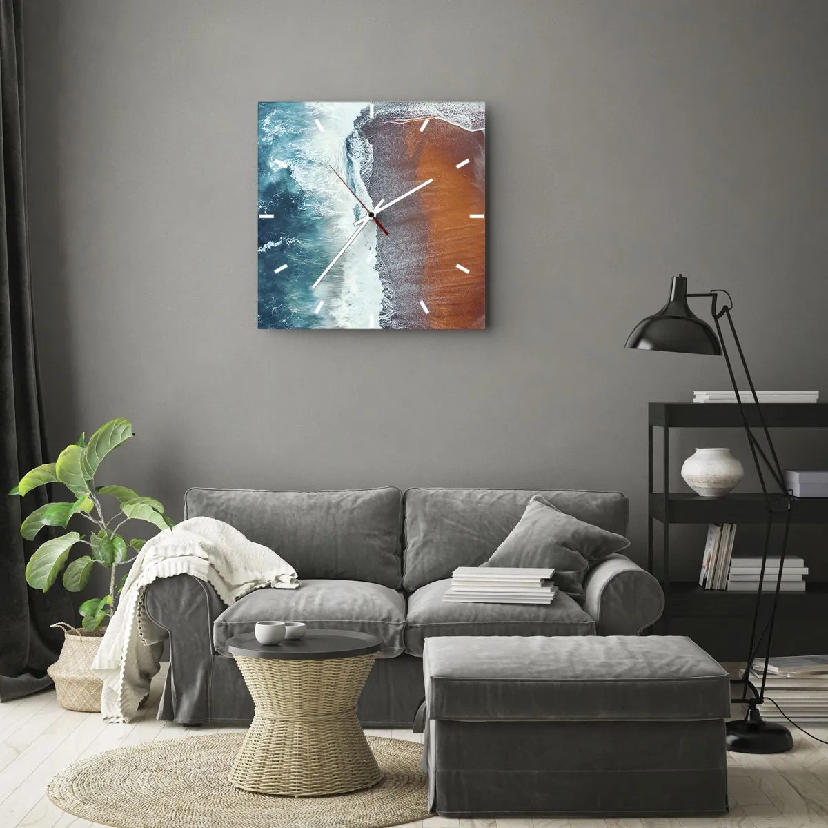 Wanduhr - Glasuhr - Ein Blick auf die Meereswellen, die am goldenen Strand brechen - 30x30cm - Berührung des Ozeans - Moderne Wanddekoration für Wohnzimmer und Schlafzimmer ARTTOR