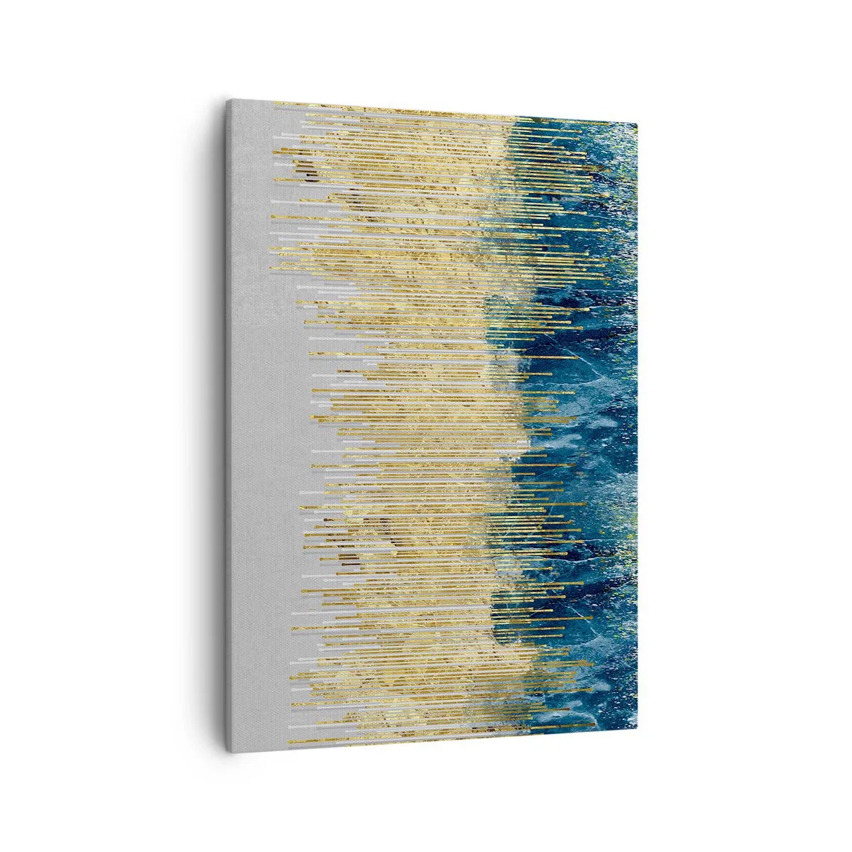 Bild auf Leinwand - Leinwandbild - Goldene Linien vor einem Hintergrund aus marineblauer und grauer Abstraktion - 50x70cm - Vergoldete Grenze - Moderne Wanddekoration für Wohnzimmer und Schlafzimmer ARTTOR