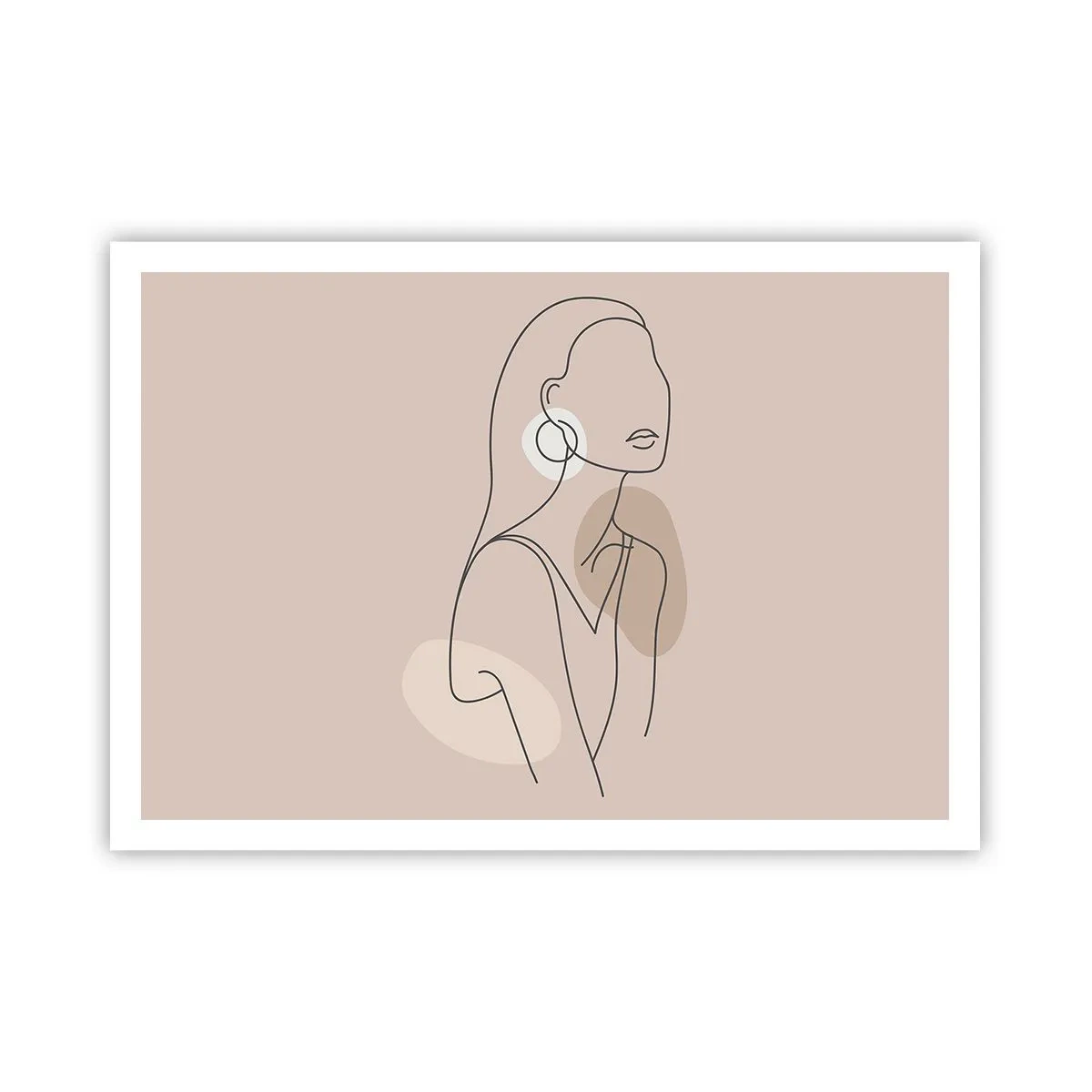 Poster - Minimalistische Illustration einer Frau mit Umrissen auf beigem Hintergrund - 100x70cm - Mädchenhafte Ikone - Moderne Wanddekoration für Wohnzimmer und Schlafzimmer ARTTOR