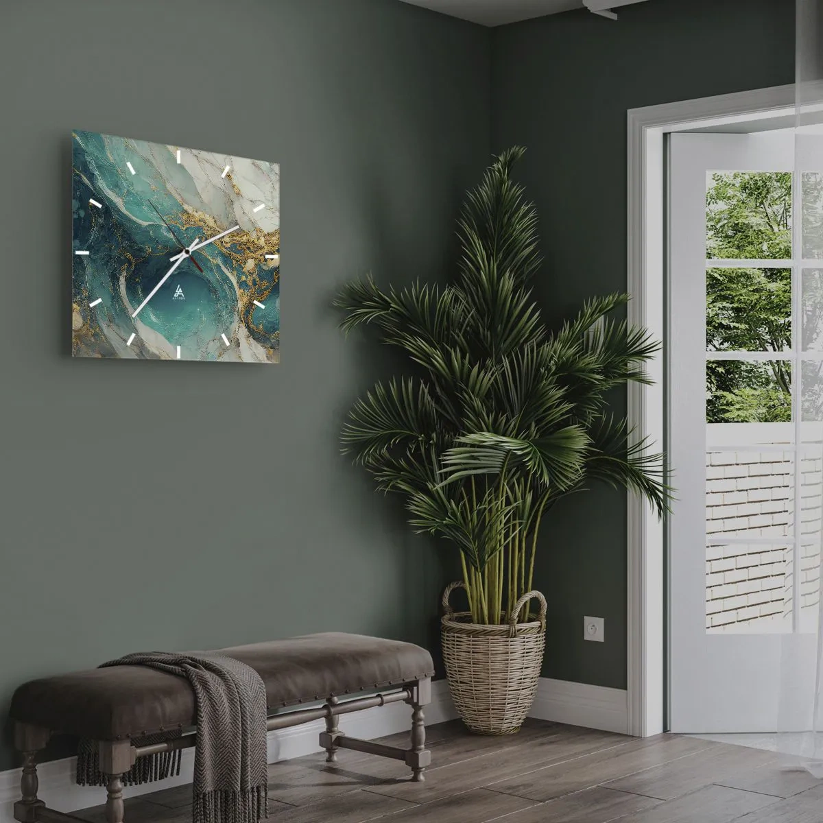 Wanduhr - Glasuhr - Komposition mit Goldadern - 40x40 cm