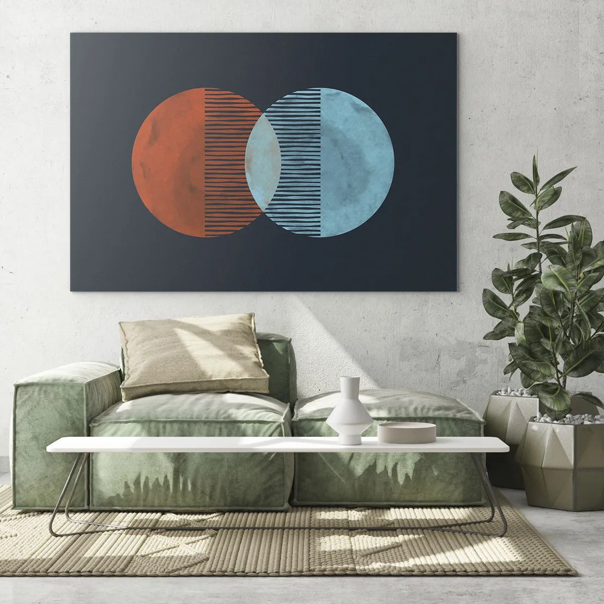 Glasbild - Bild auf glas - Zwei sich kreuzende bunte Planeten mit einem geometrischen Muster - 70x50cm - Astronomische Fantasie - Moderne Wanddekoration für Wohnzimmer und Schlafzimmer ARTTOR