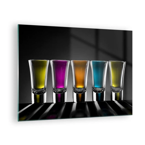 Glasbild - Bild auf glas - Bunte Gläser auf schwarzem Hintergrund im minimalistischen Stil - 70x50cm - Die Farben der Freude - Moderne Wanddekoration für Wohnzimmer und Schlafzimmer ARTTOR