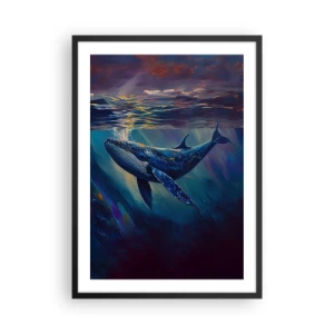 Poster in einem schwarzem Rahmen - Ein stimmungsvolles Bild eines Wals im Unterwasserlicht - 50x70cm - Willkommen in meiner Welt - Moderne Wanddekoration für Wohnzimmer und Schlafzimmer ARTTOR