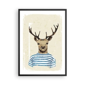 Poster in einem schwarzem Rahmen - Grafik eines Hirsches in Matrosenkleidung - 50x70cm - Weil ich gestreifte T-Shirts mag! - Moderne Wanddekoration für Wohnzimmer und Schlafzimmer ARTTOR