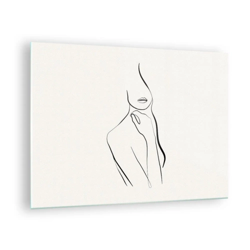 Glasbild - Bild auf glas - Eine minimalistische Linie, die eine weibliche Silhouette vor einem hellen Hintergrund zeigt - 70x50cm - Eine Welle der Melancholie - Moderne Wanddekoration für Wohnzimmer und Schlafzimmer ARTTOR