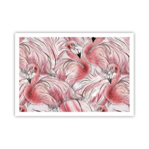 Poster - Zarte Zeichnungen von rosa Flamingos - 100x70cm - Bird Corps de Ballet - Moderne Wanddekoration für Wohnzimmer und Schlafzimmer ARTTOR