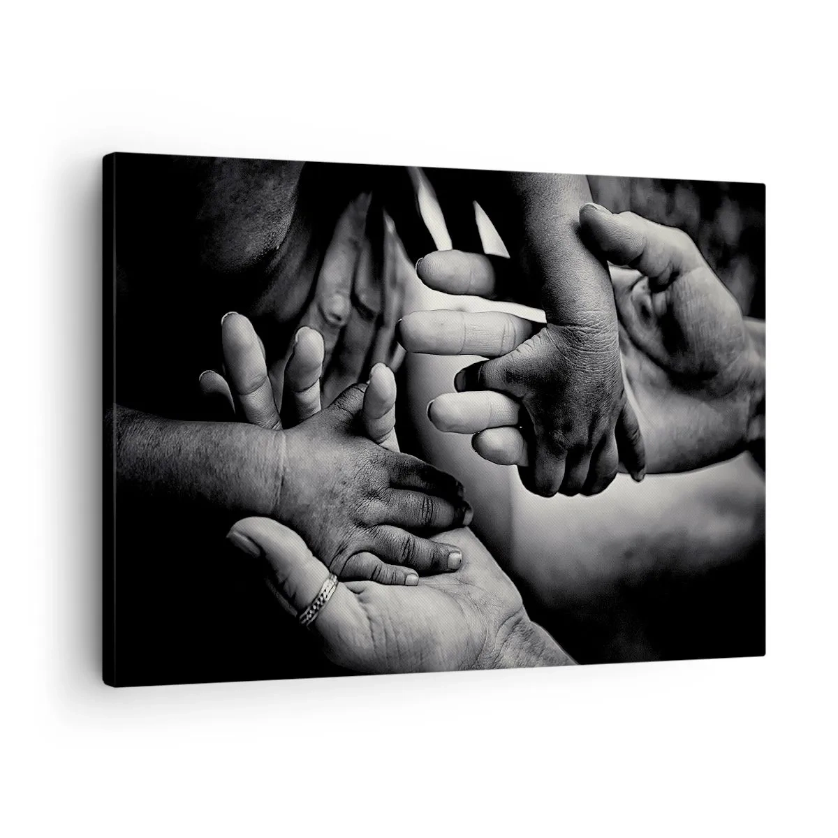 Bild auf Leinwand - Leinwandbild - Schwarze und weiße Hände verschiedener Generationen - 70x50cm - Mensch sein - Moderne Wanddekoration für Wohnzimmer und Schlafzimmer ARTTOR