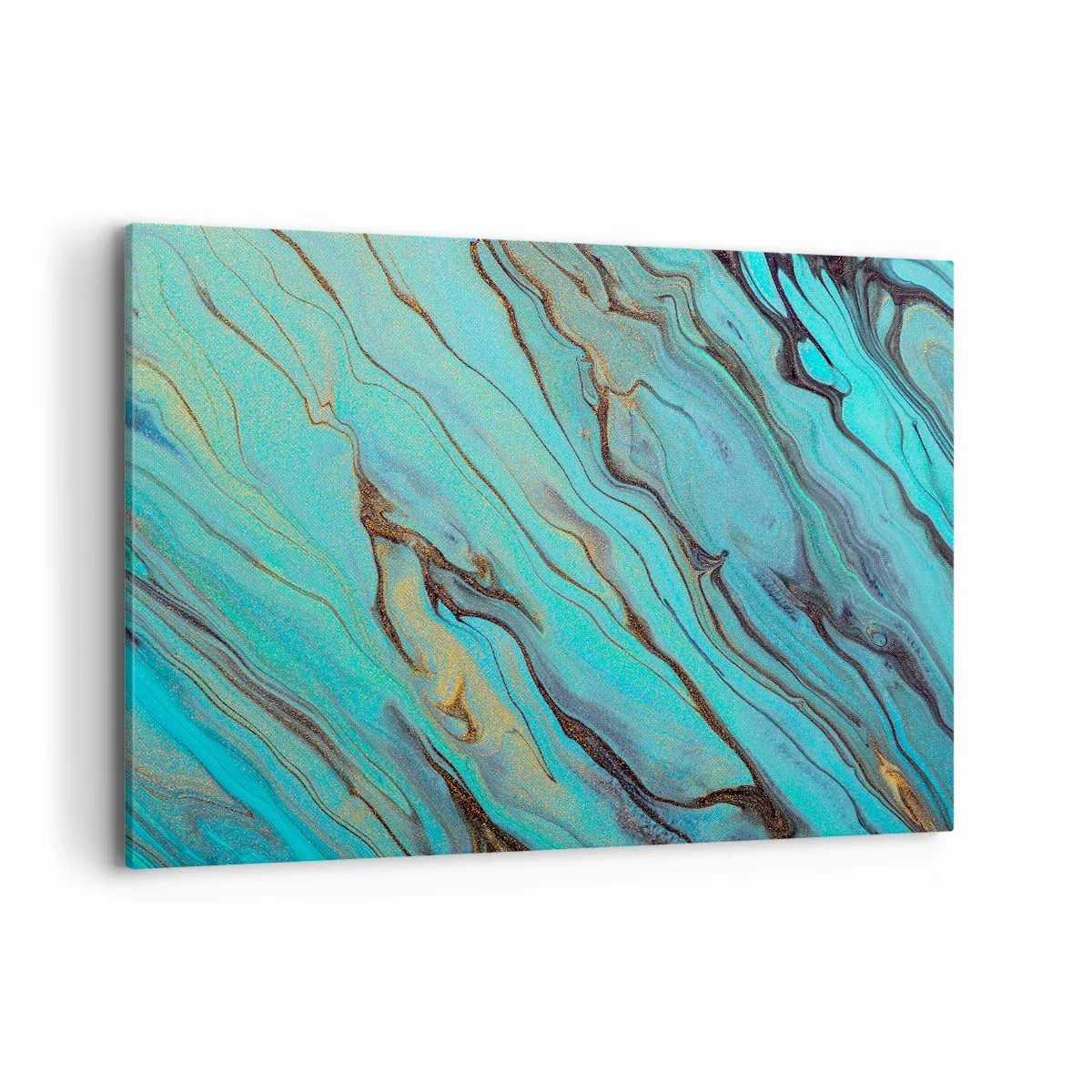 Bild auf Leinwand - Leinwandbild - Abstrakte Wellen in Türkis- und Goldtönen - 120x80cm - Türkisfarbene Flut - Moderne Wanddekoration für Wohnzimmer und Schlafzimmer ARTTOR