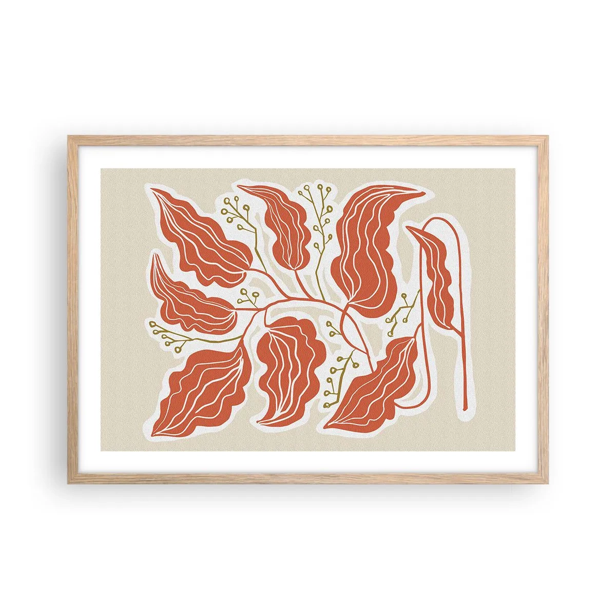 Poster in einem Rahmen aus heller Eiche - Im Folkstil und korallenartig - 70x50 cm