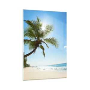 Glasbild - Bild auf glas - Ein Strand mit Palmen in einer tropischen Landschaft - 80x120cm - Niemandem zeigen - Moderne Wanddekoration für Wohnzimmer und Schlafzimmer ARTTOR