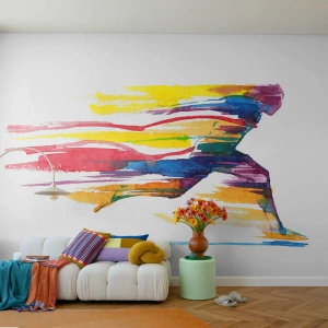 Fototapete Premium Sand - Über den Regenbogen laufen - Abstraktion, Sport, Läufer - 250x175 cm