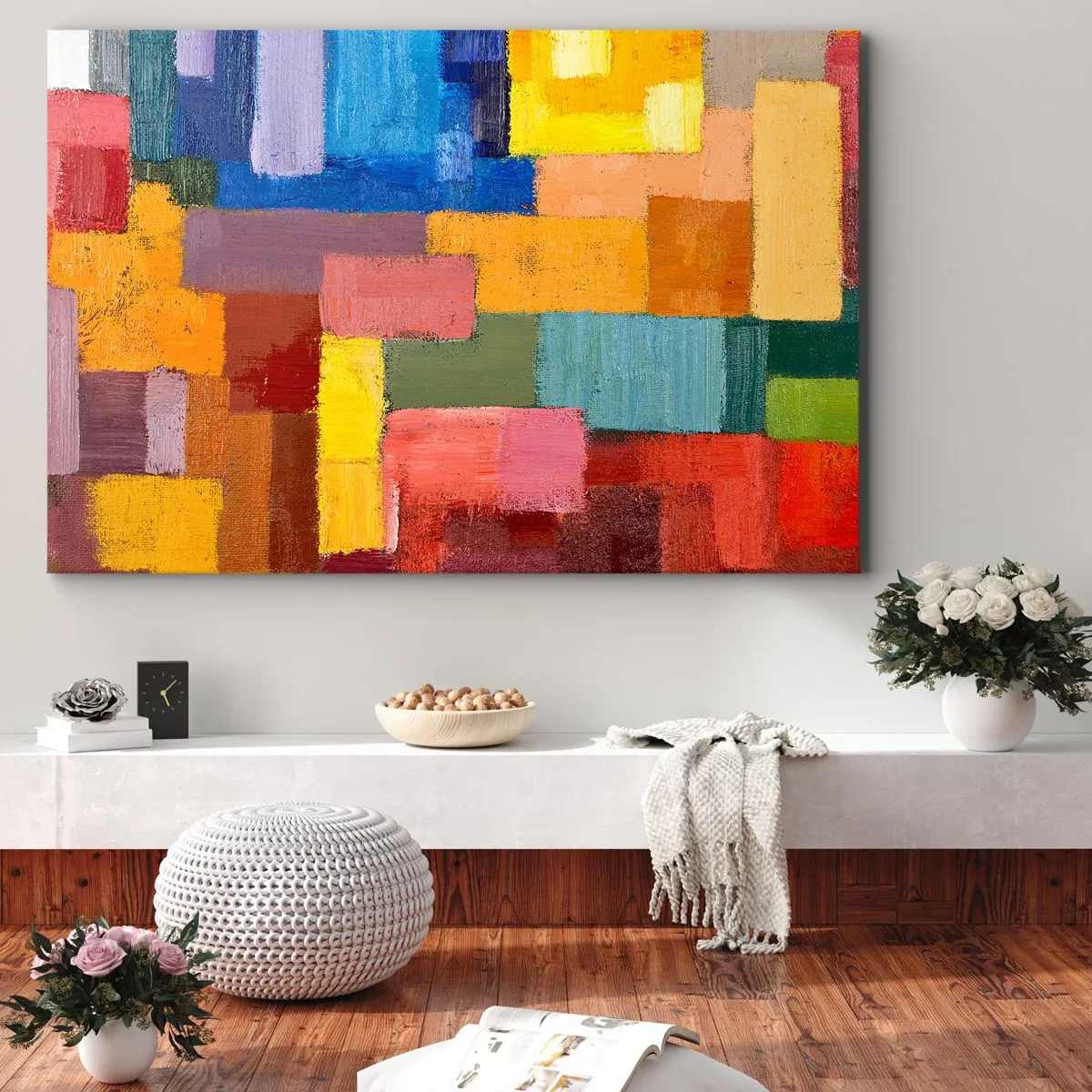 Bild auf Leinwand - Leinwandbild - Bunte abstrakte Rechtecke in verschiedenen Farbtönen - 100x70cm - Jeder ist anders, alle bunt - Moderne Wanddekoration für Wohnzimmer und Schlafzimmer ARTTOR
