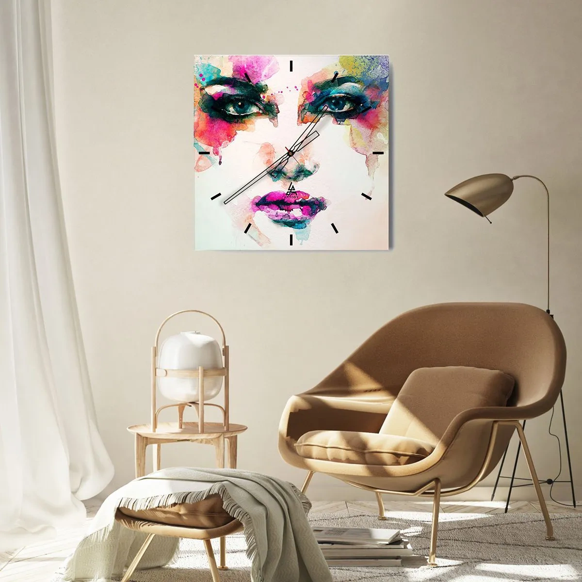 Wanduhr - Glasuhr - Ein mit einem Regenbogen gemaltes Porträt - 40x40 cm