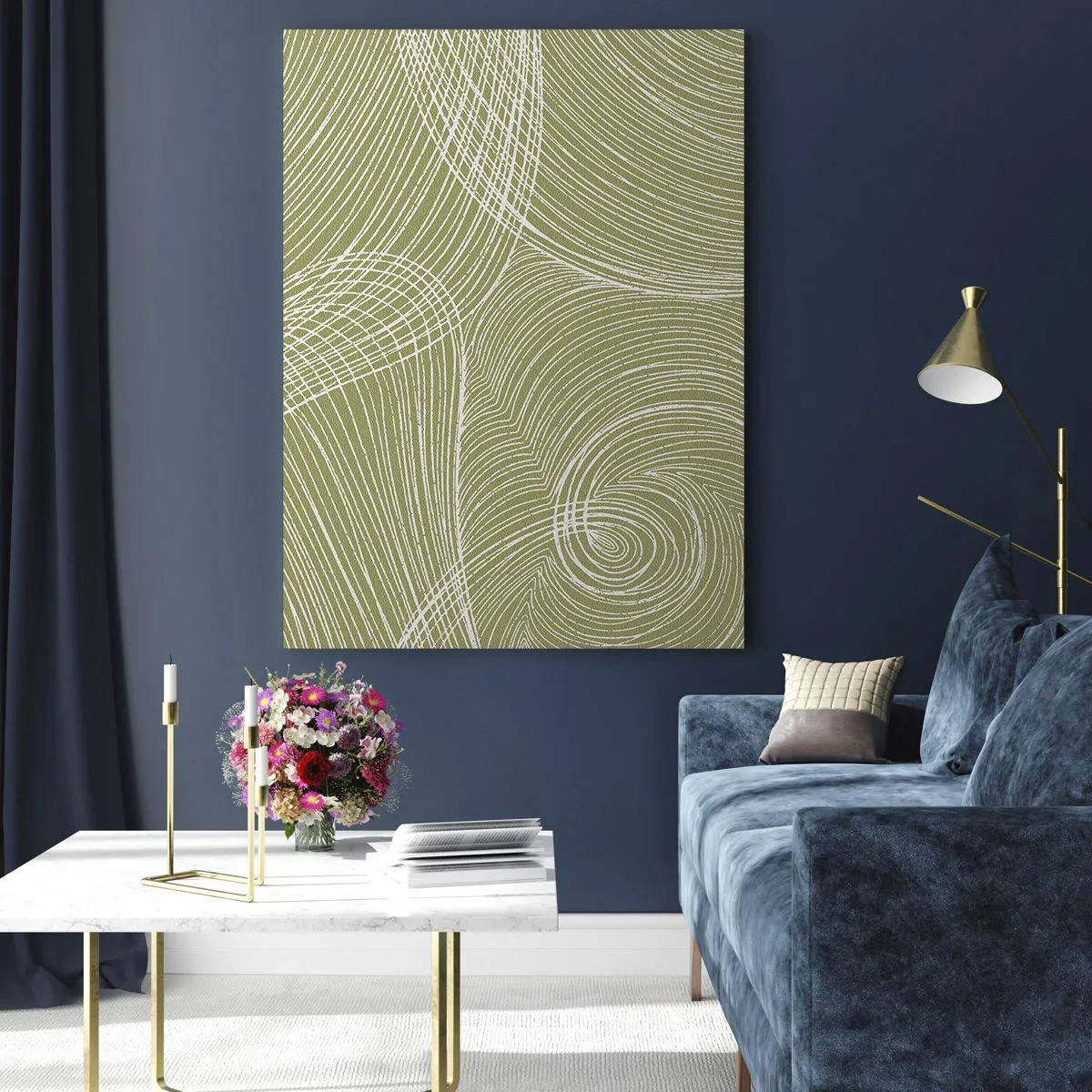 Glasbild - Bild auf glas - Grüne und weiße Linien in einer abstrakten Komposition - 70x100cm - Komplizierte Abstraktion in Weiß - Moderne Wanddekoration für Wohnzimmer und Schlafzimmer ARTTOR