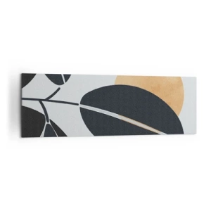 Bild auf Leinwand - Leinwandbild - Ein minimalistisches Blattmotiv mit einer strahlenden Sonne im Hintergrund. - 160x50cm - Heißer Sommertag - Moderne Wanddekoration für Wohnzimmer und Schlafzimmer ARTTOR
