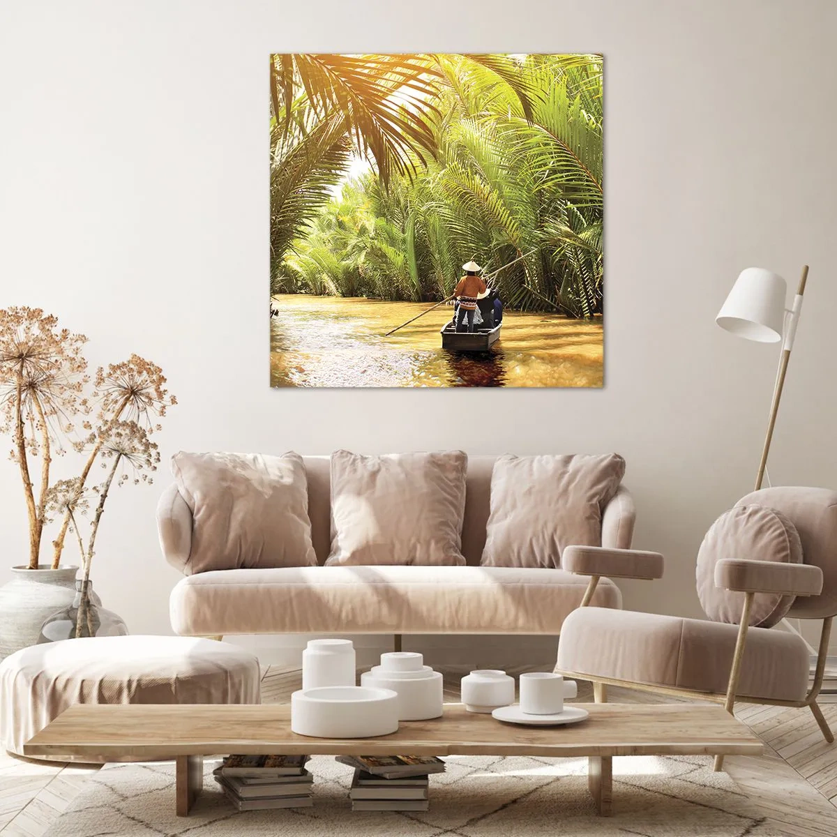 Bild auf Leinwand - Leinwandbild - Eine Palmenschlucht entlang - 50x50 cm